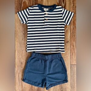 Chickpea Baby Boy Ribbed Shirt Sleeve Henley Top & Matching Short Set Size 12 M
